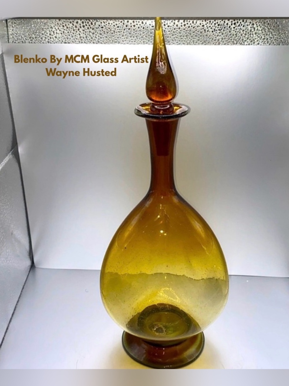 Blenko Model #6212 -3 Sided Dimple Genie Bottle/Stopper Design By Wayne Husted.